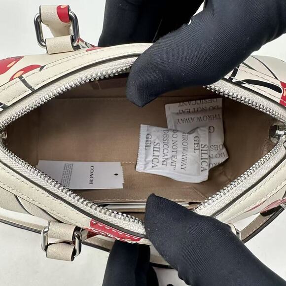 Coach Mini Rowan Crossbody Bag Cherry Print Leather Silver/Chalk Multi CY745 NWT - Picture 8 of 13